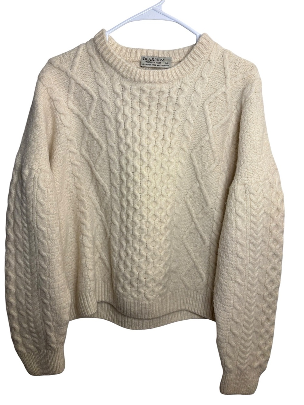 Blarney Woollen Mills 100% Wool Cream Cable Knit Sweater - Women's